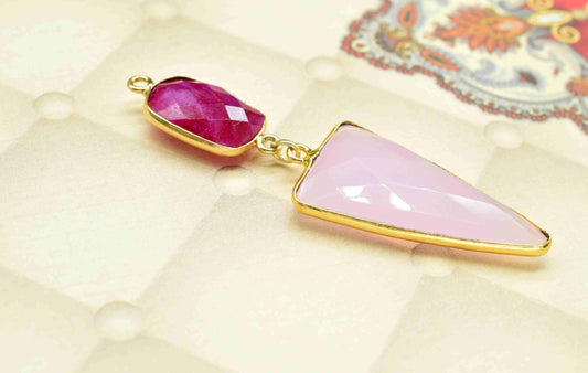 Rose Quartz Pendant Charms , Ruby Dangle Earring Component , Multi Gemstone Dangle Earring , Component Jewelry , B'day Gift