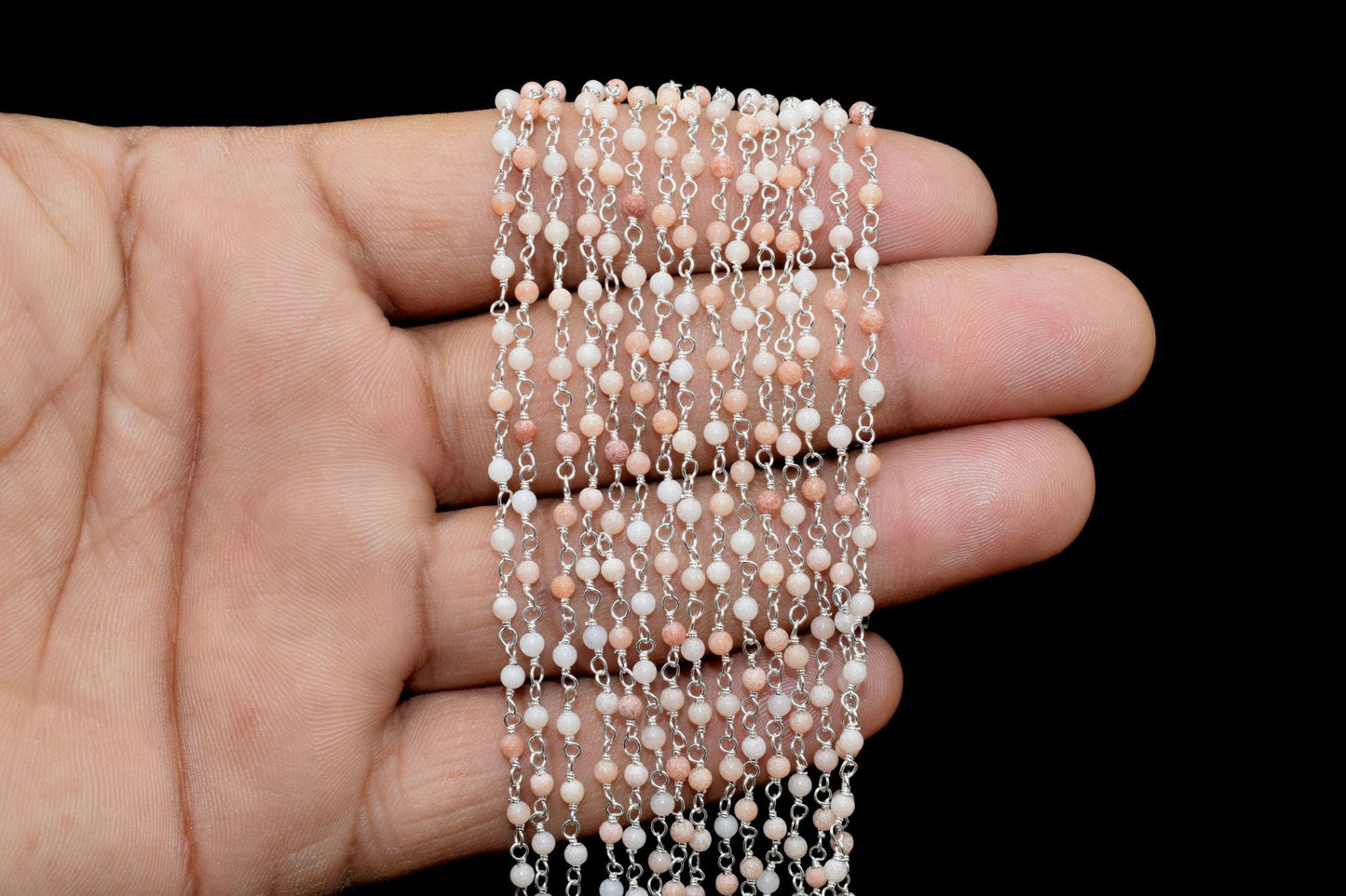 Natural Gemstone Rosary,Peach Moonstone Wire Wrapped Rosary Chain,Peach Moonstone Rosary Chain,Chain by Foot,2mm Round Beads Rosary,Jewelry