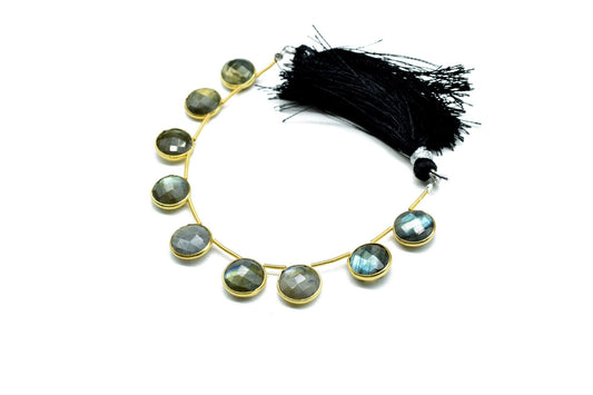 Labradorite 10mm Faceted Round Shape charms strand,Labradorite Brass drilled charms,v Round drill pendant,Labradorite strand