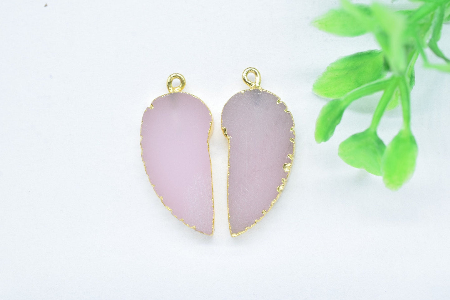 Rose Chalcedony Leaf Pendant,Handmade Pendant,Wing Earring Connector,Single Bail Connector,Gemstone Angel Wings Pendant Charm,Pendant Gift