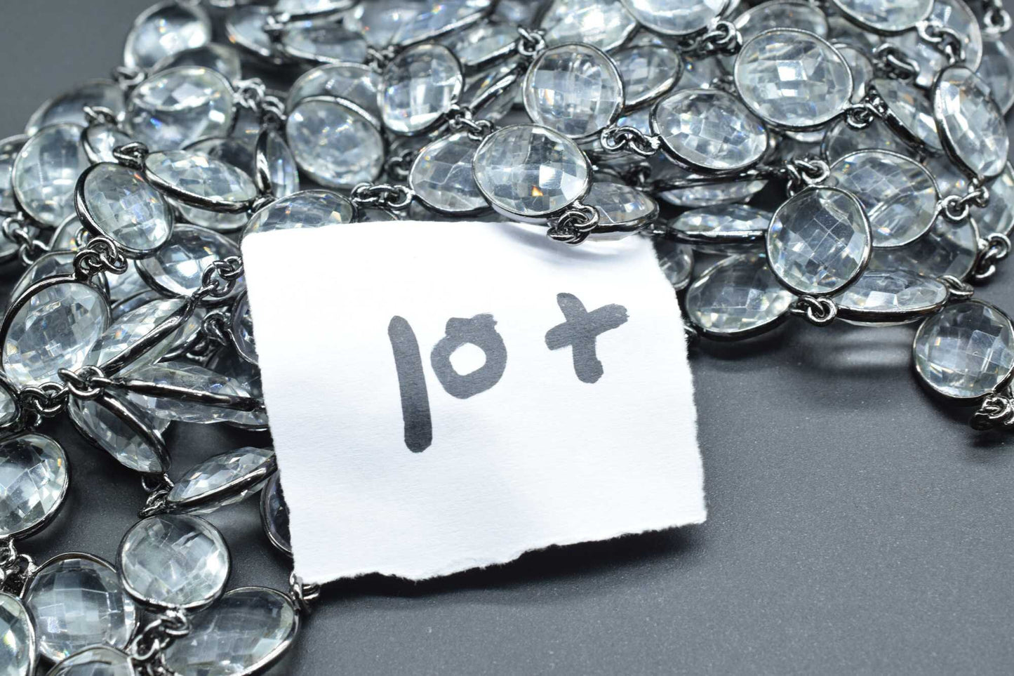 Crystal Bezel link Chain I Handmade Bezel Link Chain,Clear Quartz black rhodium Bezel Chain IBrass Chain,Gemstone Connector Chain Per Foot