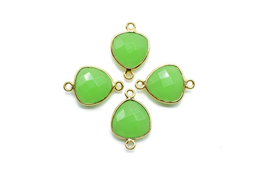Prehnite 14mm Trillion double bail connectors,Elegant Prehnite Gemstone Components,Pear Shape Connectors,Prehnite Brass Gold Edge Jewelry
