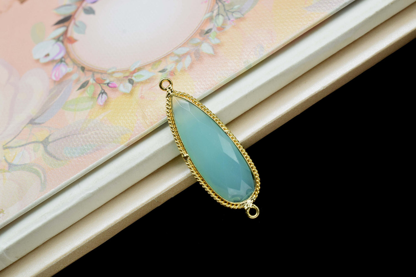 Aqua Chalcedony Gemstone 10x30mm Teardrop Shape Charm,Aqua Chalcedony Connector jewelry supplies,Chalcedony Double Bail Pendant Jewelry,Gift