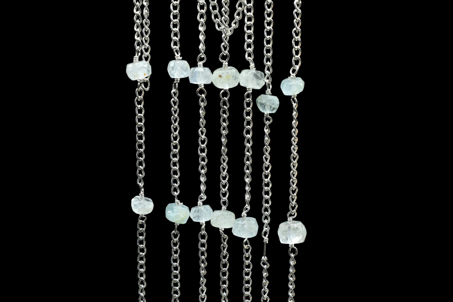 Aquamarine Rosary Chain,Wire Wrapping Gemstone Chain,Faceted Rosary Roll,Aquamarine Rondelle Beaded Chain,6mm Faceted Beads Rosary,Rosary