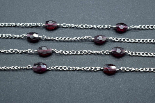 Garnet Oval Shape Rosary Chain,Garnet Beads Rosary,Jewelry Making Rosary,Garnet Wire Wrapped Rosary,Garnet Briolette Rosary,Garnet Oval bead