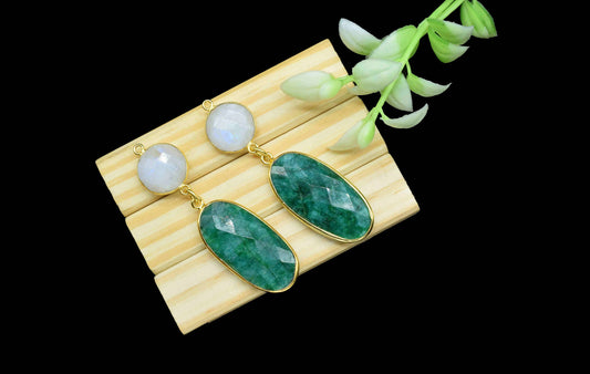 Emerald Dangle pendant,Station Bezel Link,Handmade jewelry,Moonstone pendant Charms,Component pendant,Multi Gemstone Connector,Bezel Jewelry