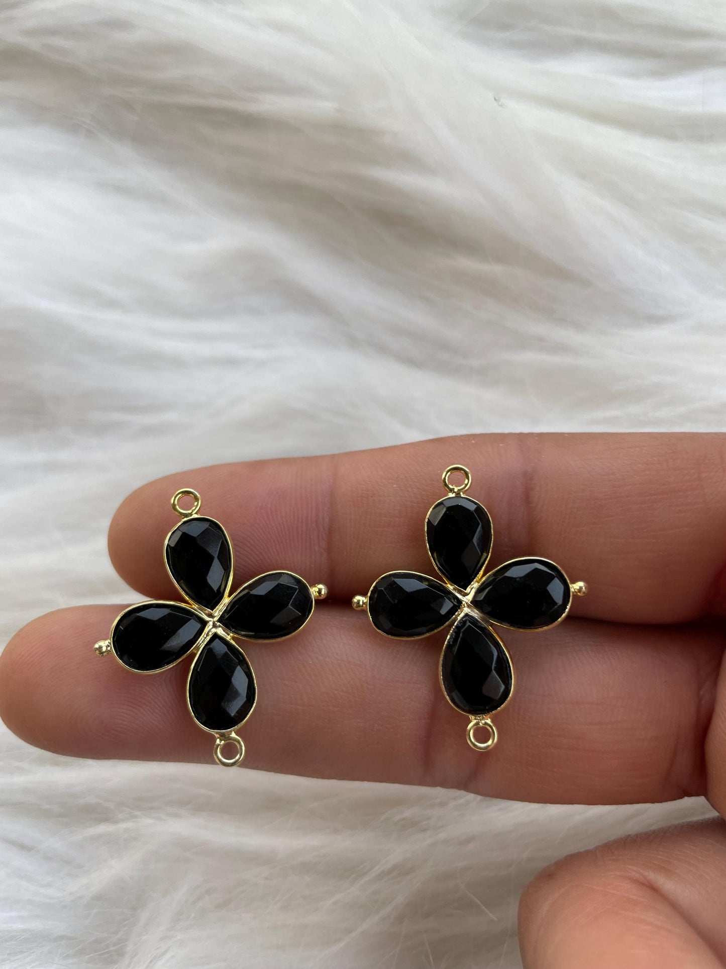 Black Onyx Teardrop Pendant,jewelry Component,Black Onyx Teardrop connector,Black Onyx Bracelet Charm,Double Loop connector,Mom's,Gifts,P122