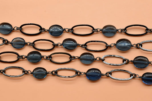 Natural Iolite Oval Shape Plain Smooth Connector Bezels Chain, Iolite Gemstone Bezel Connector Chain,Bezel Chain Findings,Making Bezel Chain