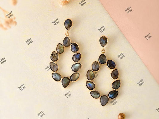 Labradorite Earrings/Bridal Earring/Labradorite Teardrop Earrings /Bridesmaid Earrings/Grey Gemstone Earrings/Birthstone Earrings/Wife Gifts