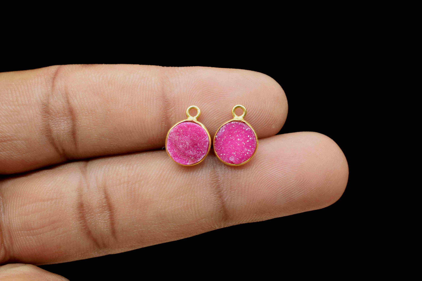 Pink Druzy Charm Pendants, 8mm Druzy Connectors,Pink Druzy Round Studs Ear post,Electroplated Light Pink Druzy Connectors,DIY Jewelry Making