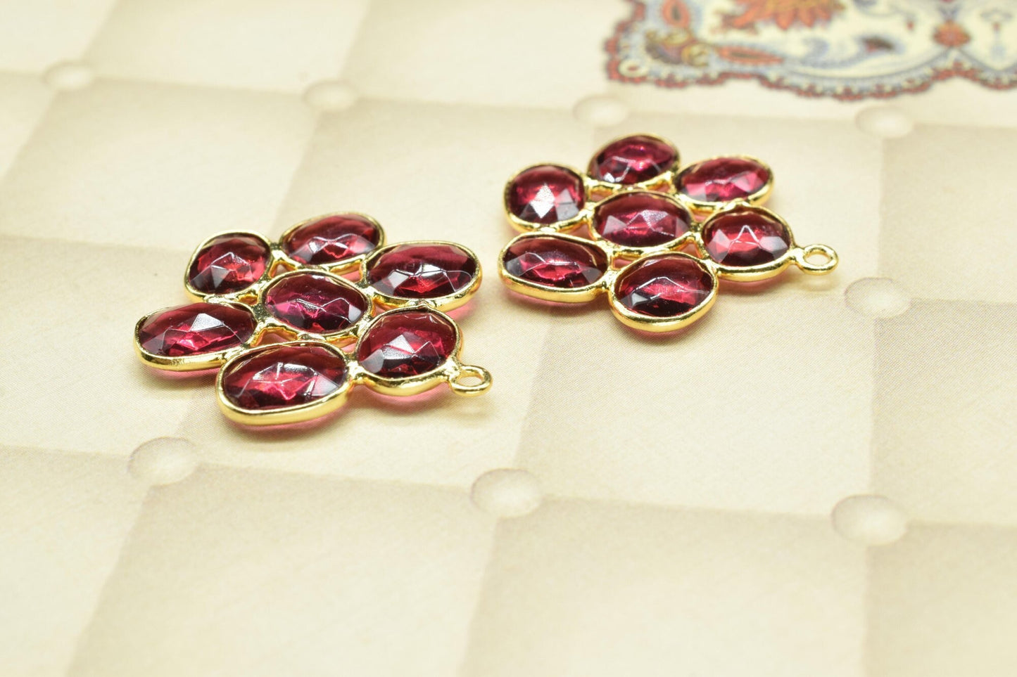 Pink Tourmaline Quartz Oval Pendant,Pink Tourmaline Charms Jewelry,Pink Tourmaline Quartz Gold Plating Single Bail Component Earring Jewelry