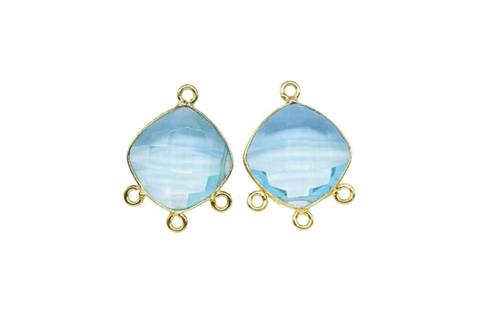 Sky topaz Faceted Bezels Jewelry,Sky Topaz Gold Plating Pendants,Topaz Faceted Gemstone charms,Sky Topaz Gemstone 14mm Square Shape Pendant