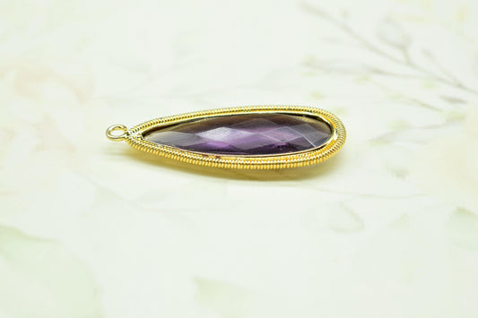 Amethyst Quartz 10x30mm Charms,Gemstone Bezel connector,Single Bail Pendant Charm,Handmade pendant Jewelry,Teardrop Charms connector,Gift
