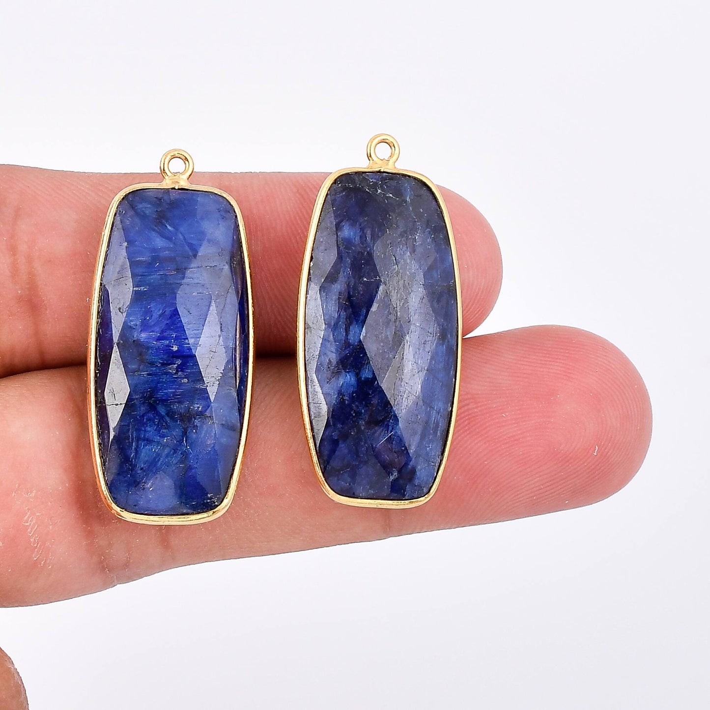 Blue sapphire 14x28mm Bezel Charm Pendant,Rectangle Shape Gold Plated bezel,Gold Vermeil Bezel, jewelry making charm,Gold-Filled bezel charm