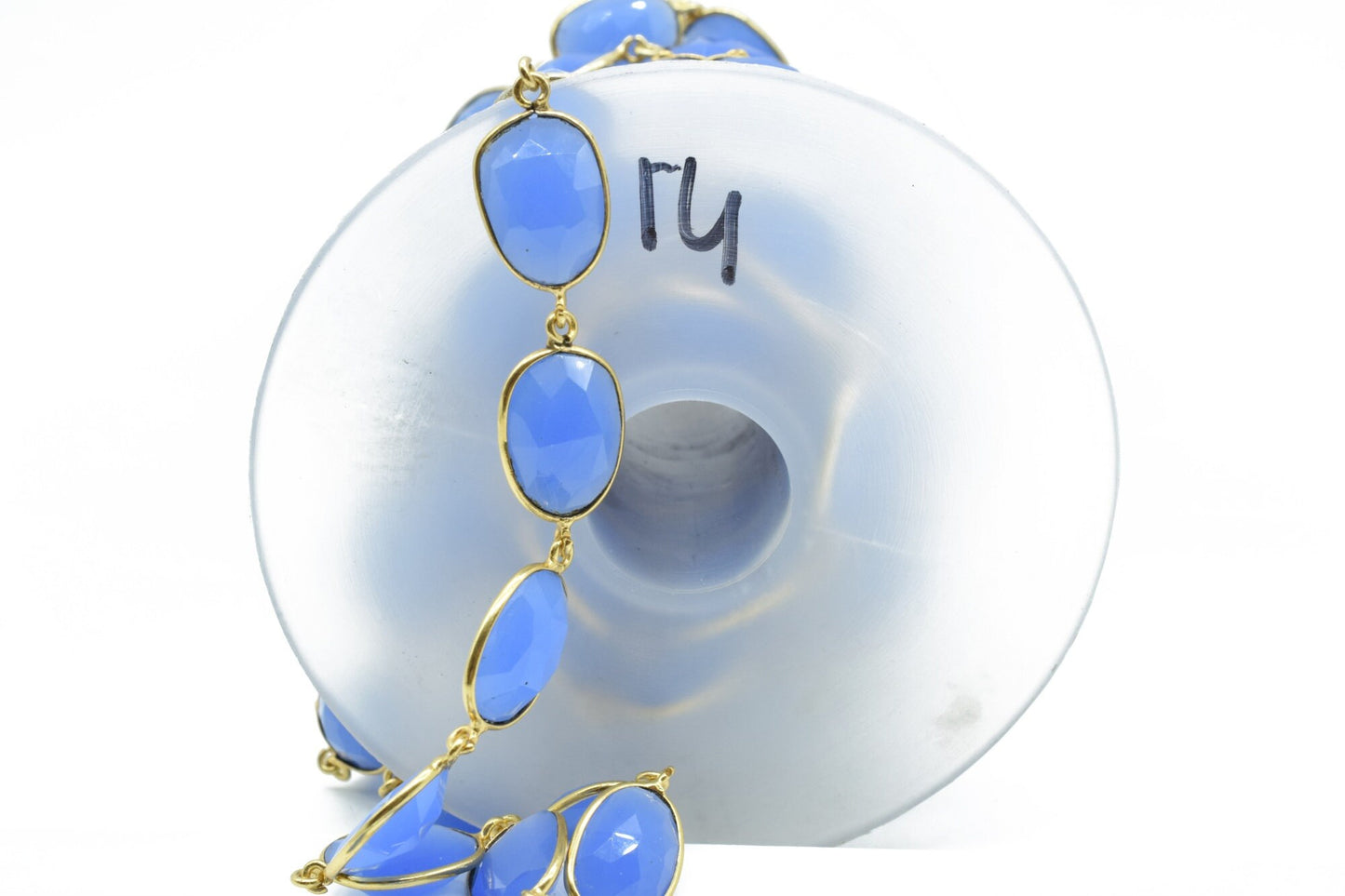 Blue Chalcedony Bezel Connector Chain,Free form Size Faceted Gemstone Connector Chain,Handmade Bezel Link Chain,Gold Plated Bezel Link Chain