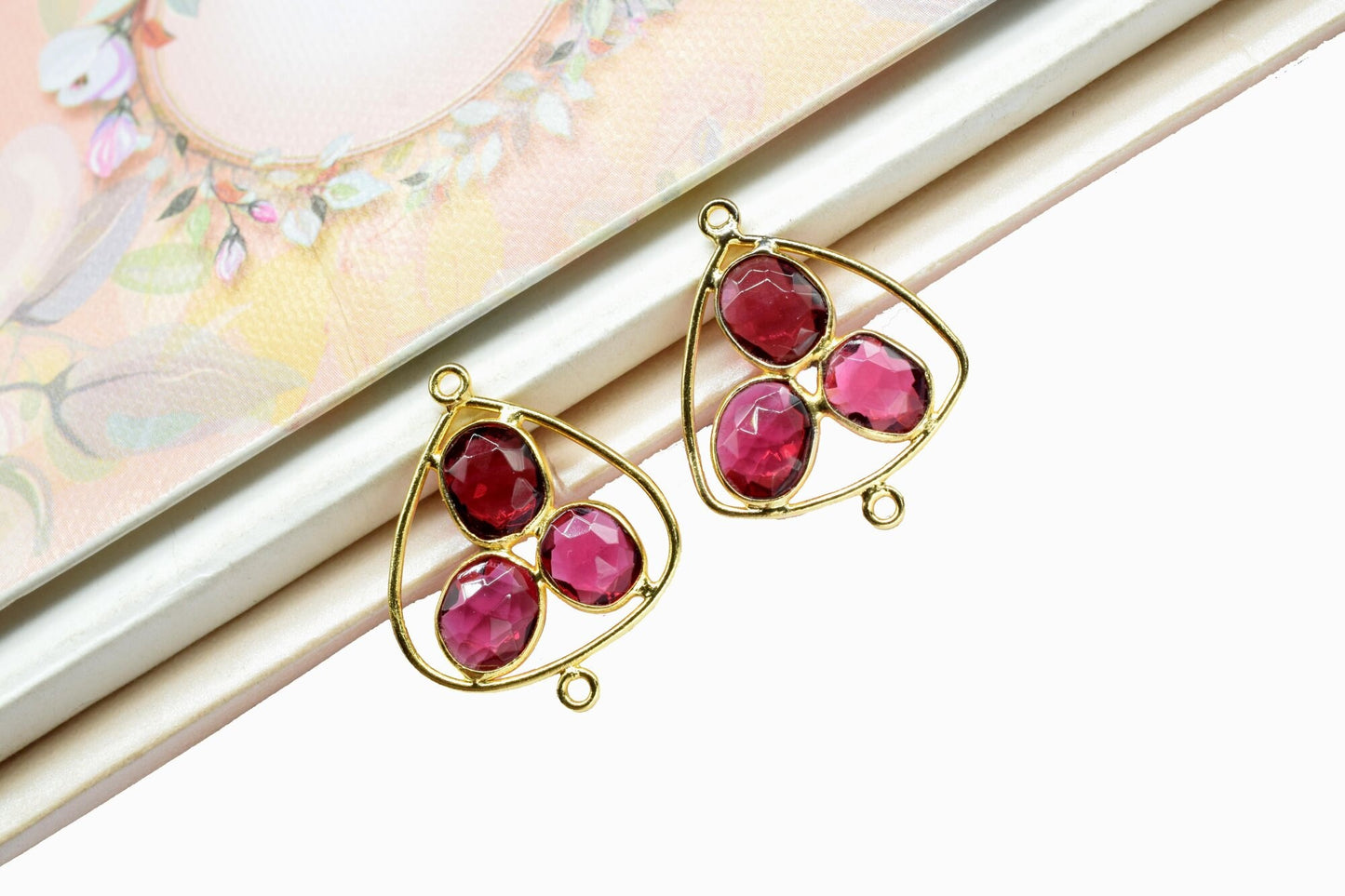 Pink Tourmaline Finding Gold Plating Component Earring Jewelry,Pink Tourmaline Quartz Oval Shape Pendant,ourmaline Charms Component Jewelry