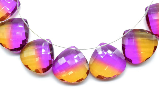 Ametrine 15mm Heart Shape Faceted Beads,AMETRINE briolette beads,fancy gemstone briolettes,jewelry making briolettes,Ametrine Heart Shape