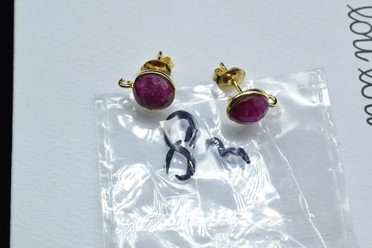 8mm Round Ruby Earring Connector,Jewelry Craft Supplies,Ruby connectors post stud,DIY Jewelry,Bezel Frame Connector,Earring Finding,Rubystud