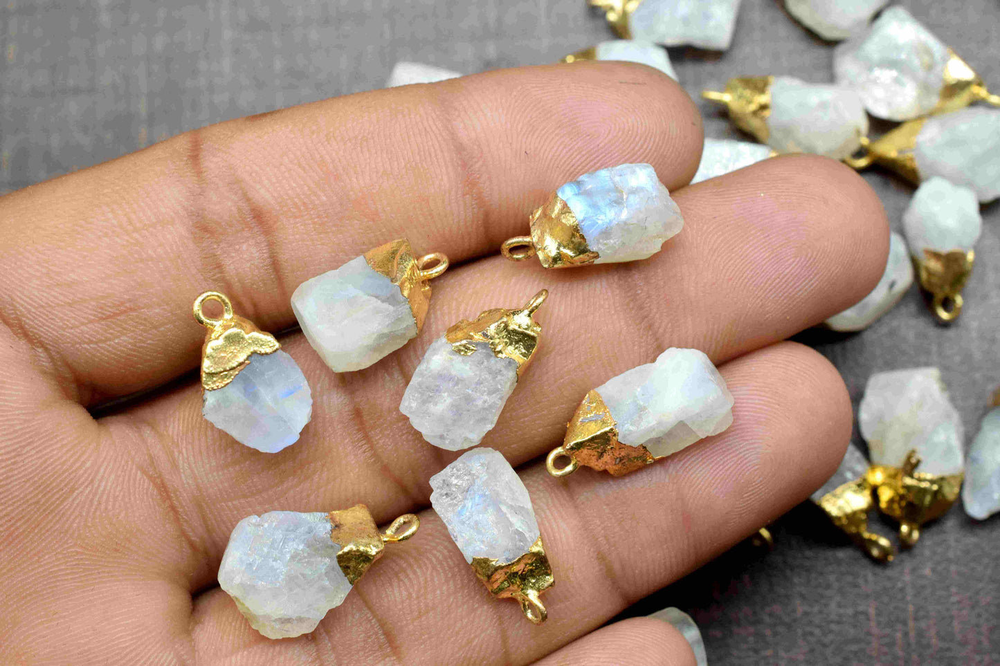 Rainbow Moonstone Rough Electroplated Birthstone Charm,Gemstone Pendant Jewelry,Raw Stone Pendant,Freeform Pendant,Single Bail Pendant,Gift