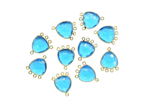 Blue Topaz 15mm Triangle Bezel Connector/Gold Plated Jewelry/Women Jewelry/Connector Jewelry/Handmade Connector/Connector Jewelry/Gift