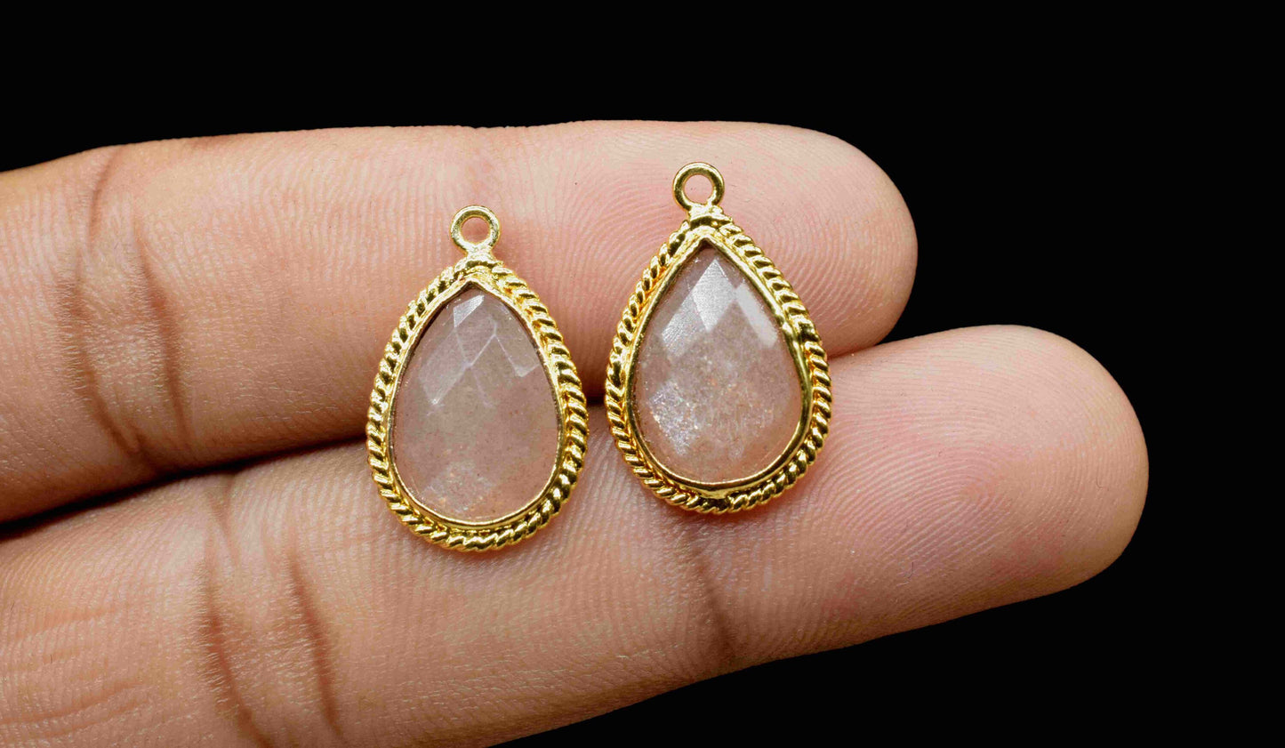 Peach Moonstone Pear Shape Single Bail Charms,9x13mm Bezels Link Connectors,Single Loop Connectors,Moonstone Charms,Jewelry Making Connector
