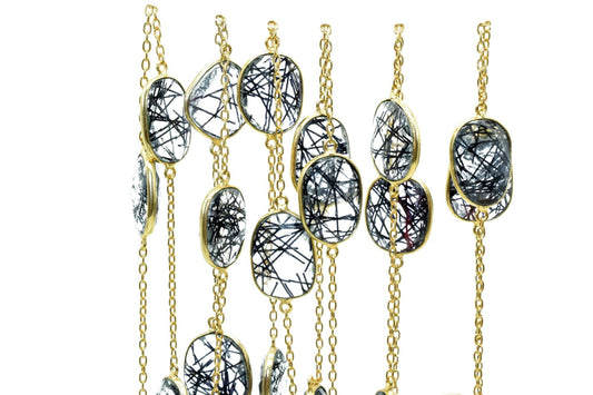 Black Rutile Gold plated Bezel Connector Chain,Black Rutile Faceted Bezel Link Chain,Black Rutile Free form bezel connector chain,jewelry