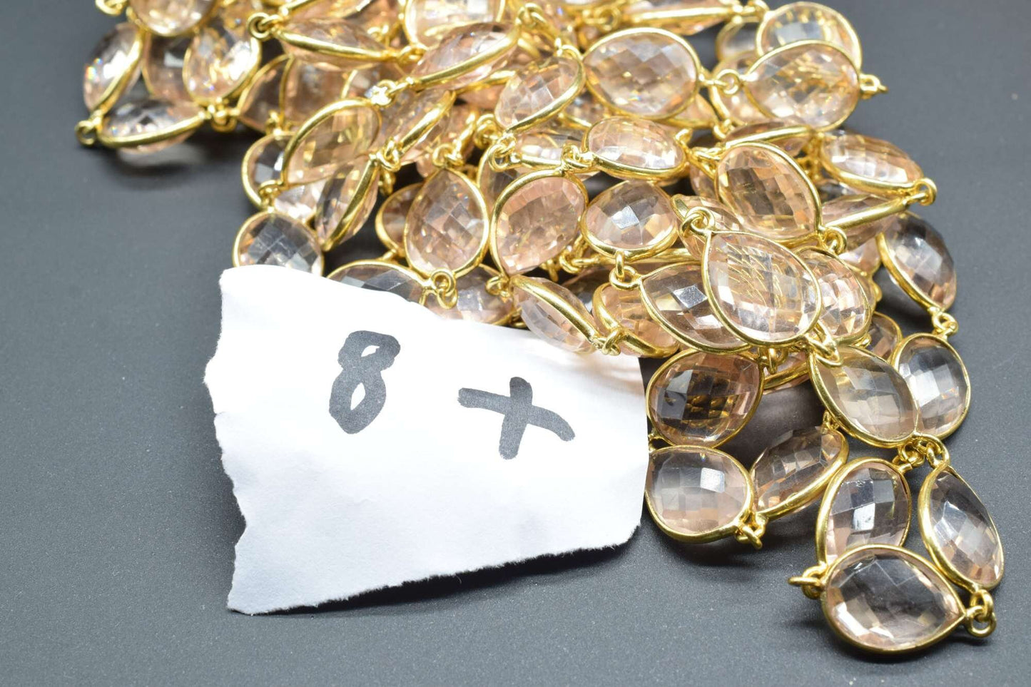 Morganite Pear Connector Chain,Faceted Bezel Connector Link Chain,Bezel Link Chain,Sold By Foot,Faceted Bezel Connector Link Chain,Morganite