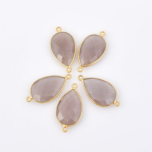 Peach Moonstone 12x20mm Bezel charm,Moonstone Teardrop Gold Plated bezel,Gold Vermeil Bezel,jewelry making charm,Moonstone Gold-Filled bezel