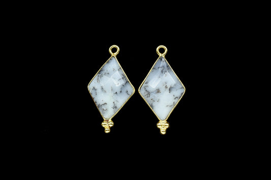 Dendrite Opal Faceted 15x20mm Diamond Shape charms,Dendrite Opal Gold Plated bezel Jewelry,Dendrite Opal Gemstone Bezel jewelry making,Gift