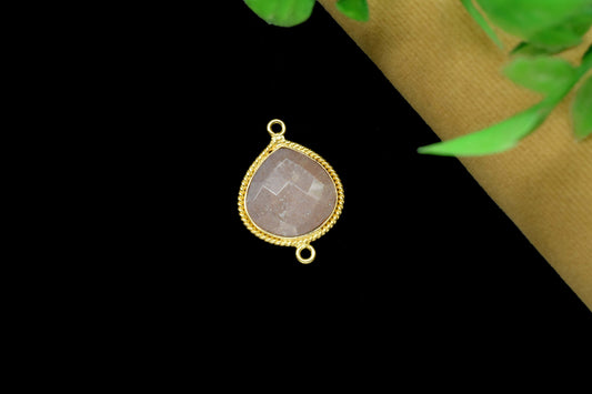 Peach Moonstone Charm Pendant,peach moonstone Double bail Jewelry making,Moonstone Faceted 14mm heart shape Pendant,Gemstone Bezels Charms