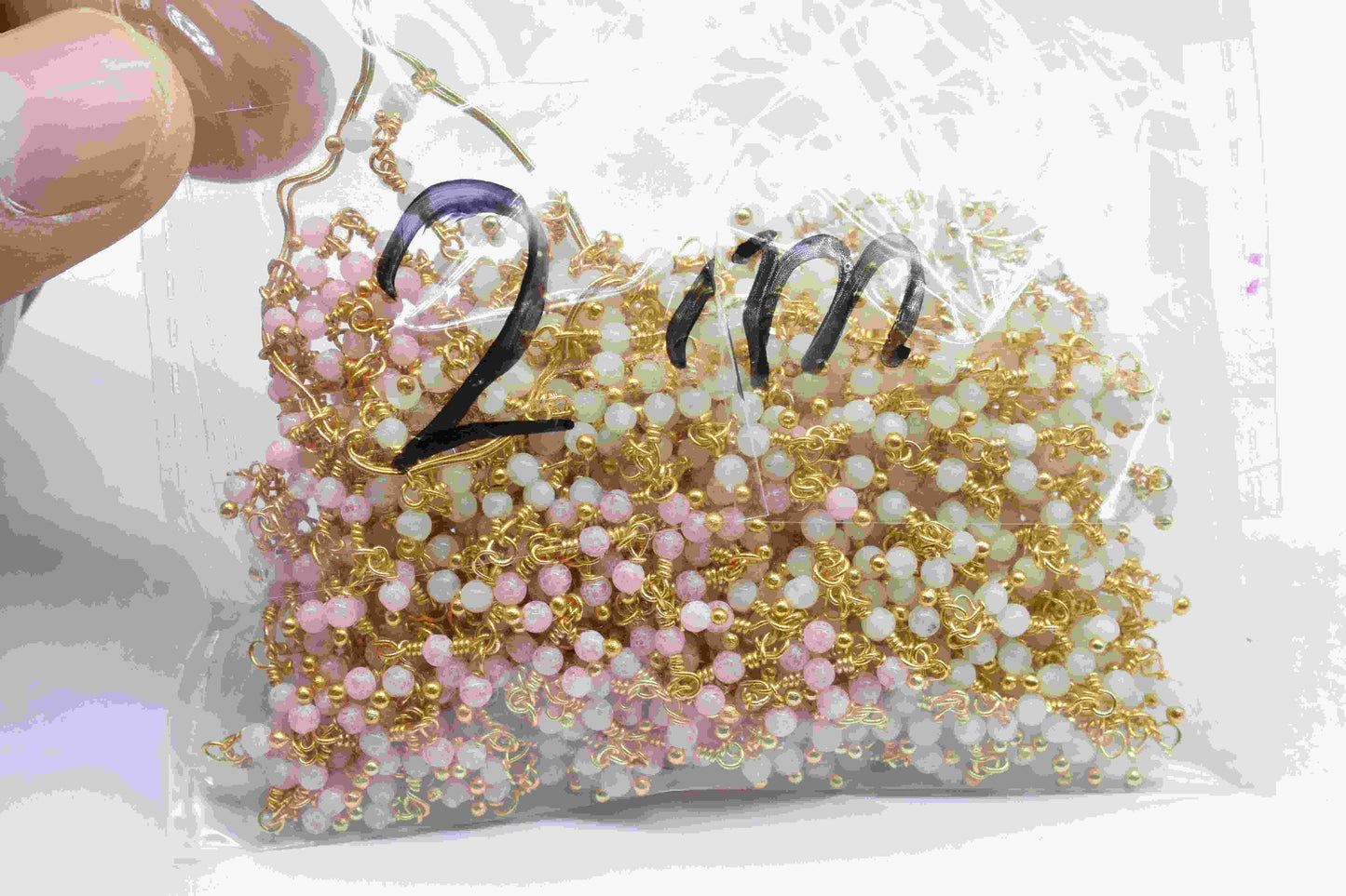 Natural Rose Quartz 2mm round Cluster beaded Chain,Handmade Cluster Rosary,Handmade Jewelry Making Wire Wrapped Beaded Chain For Necklace,