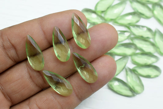 Green Amethyst 8X20mm Faceted Pear Shape Briolettes,Green Amethyst Teardrop Briolettes,Green Gemstone Briolettes,Long Faceted Pear Beads,