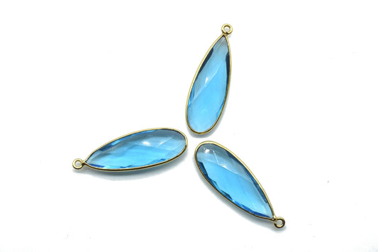 London Blue topaz 10x30mm Teardrop Charm,Blue topaz Gemstone Connectors,Gold Plated connectors,Single Bail Connector,Teardrop Shape Pendant