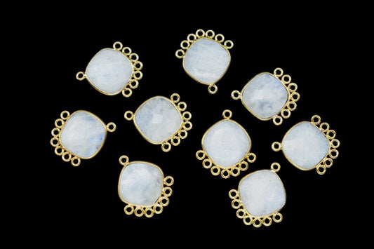 Moonstone 14mm Cushion Bezel Charms/Gemstone Single Bail/Component charm/Handmade Jewellery Connectors/Women Jewelry/Handmade Connector