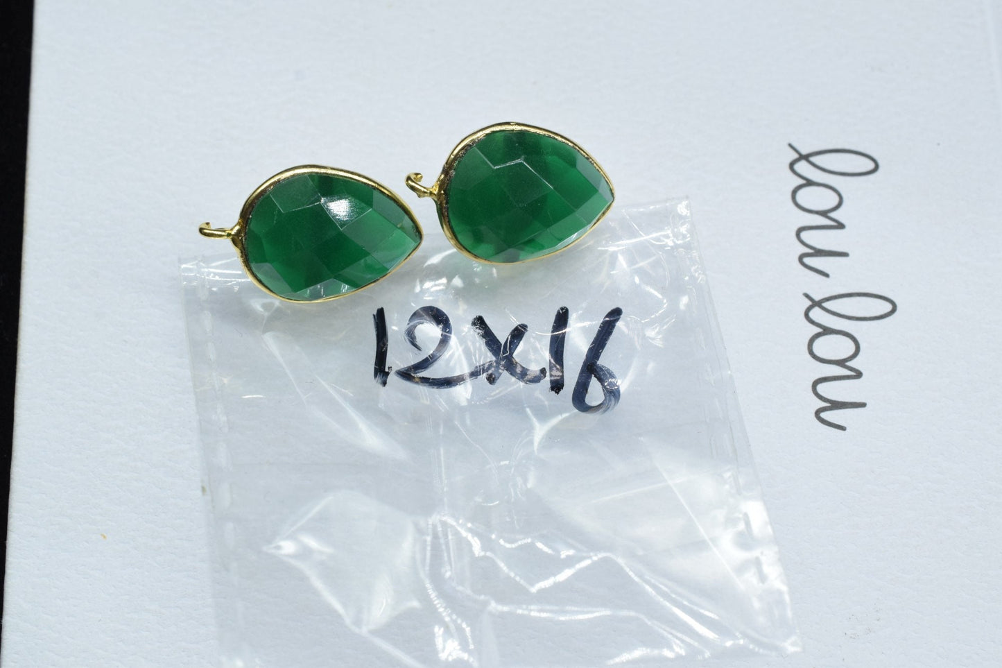 Green Onyx 12x16mm Teardrop Earring Connector,Green Jewelry,bezel frame Connector,Ear Post Studs Connector,Jewelry Making Finding,Green Stud