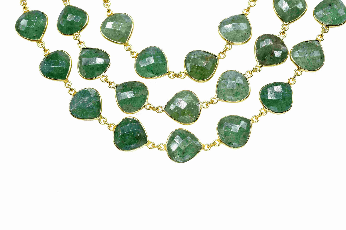 Green Strawberry Quartz Heart Shape Bezels Chain, 12mm Green Strawberry Quartz Faceted Bezel Chain, Gemstone Jewelry, Green Strawberry Bezel