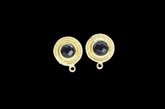Black Onyx Gemstone Earring/Black Onyx Round Earring/Designer Bezel Earring/Gold Plated Jewelry/Handmade Jewelry/Earring Connector/Gift