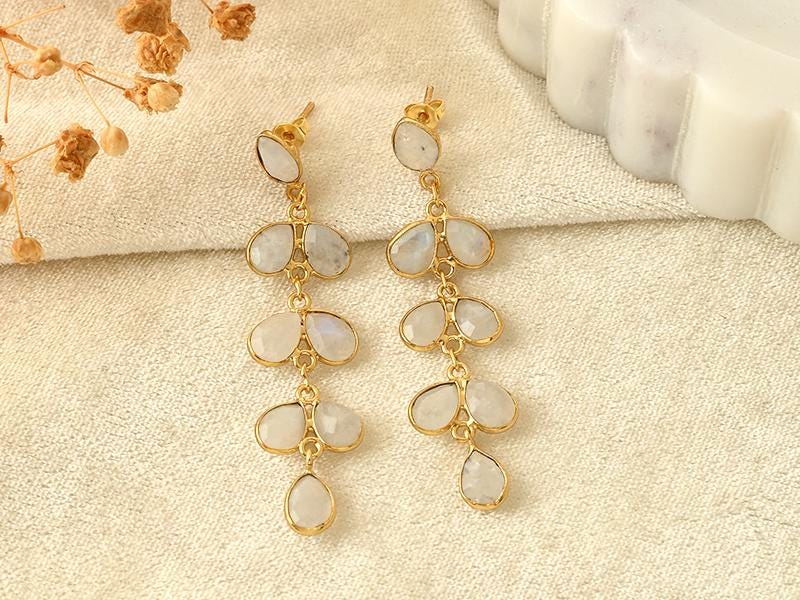 Rainbow Moonstone Dangle Earring/Bridal Earring/Gold Plated Earring/Bridal Jewelry/Statement Earrings For Bridal/Christmas Gift