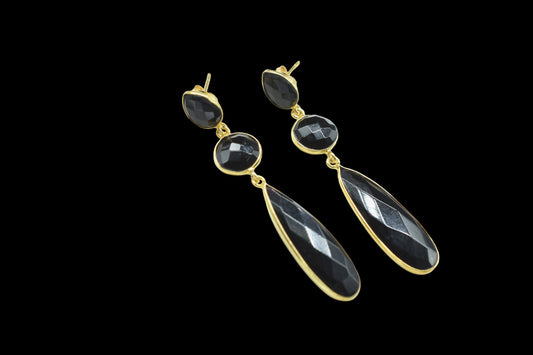 Black Onyx Dangling Earring/Handmade Earring/Bridal Jewelry/Gold Plated Earring/Gold Plated Jewelry/Statement Earrings For Bridal/Gift