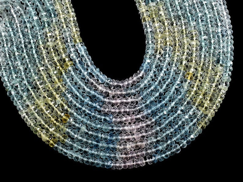 Natural Multi Aquamarine Faceted 5mm to 5.5mm beads,Rondelle Beads,Multi Aquamarine Beads,Gemstone Loose Beads,Faceted Rondelle Beads,strand