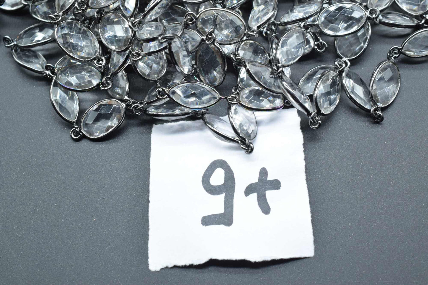 Crystal Bezel link Chain I Handmade Bezel Link Chain,Clear Quartz black rhodium Bezel Chain IBrass Chain,Gemstone Connector Chain Per Foot