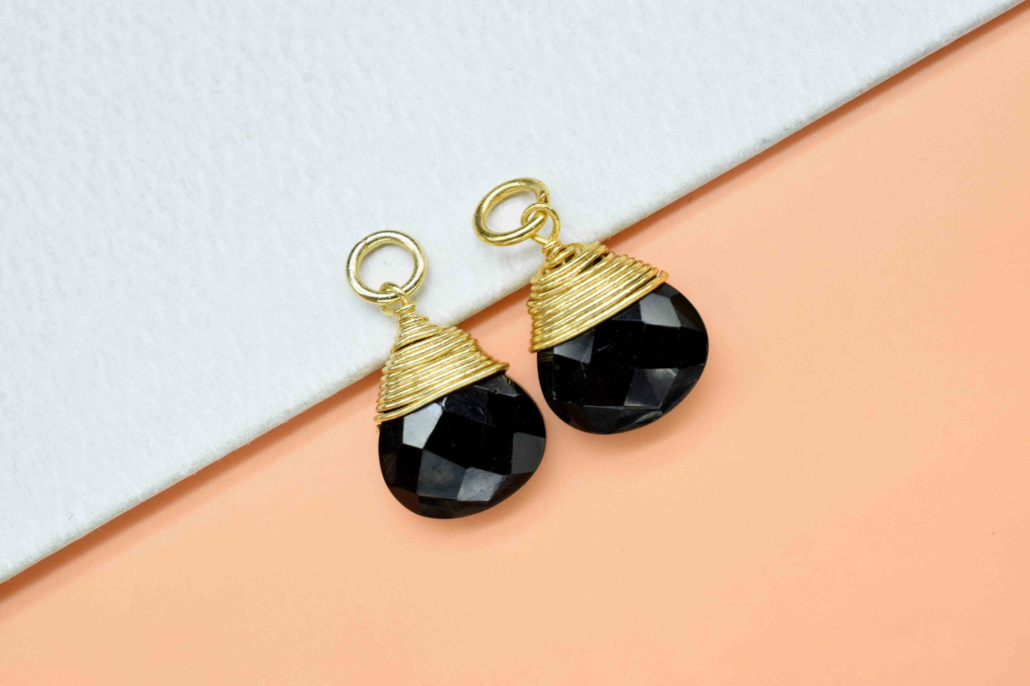 Black Onyx faceted Connector,Wire Wrapped Gemstone Pendant,loop Connector,Wire Wrapped Necklace,10mm Heart Shape Pendant,Black Onyx jewelry,