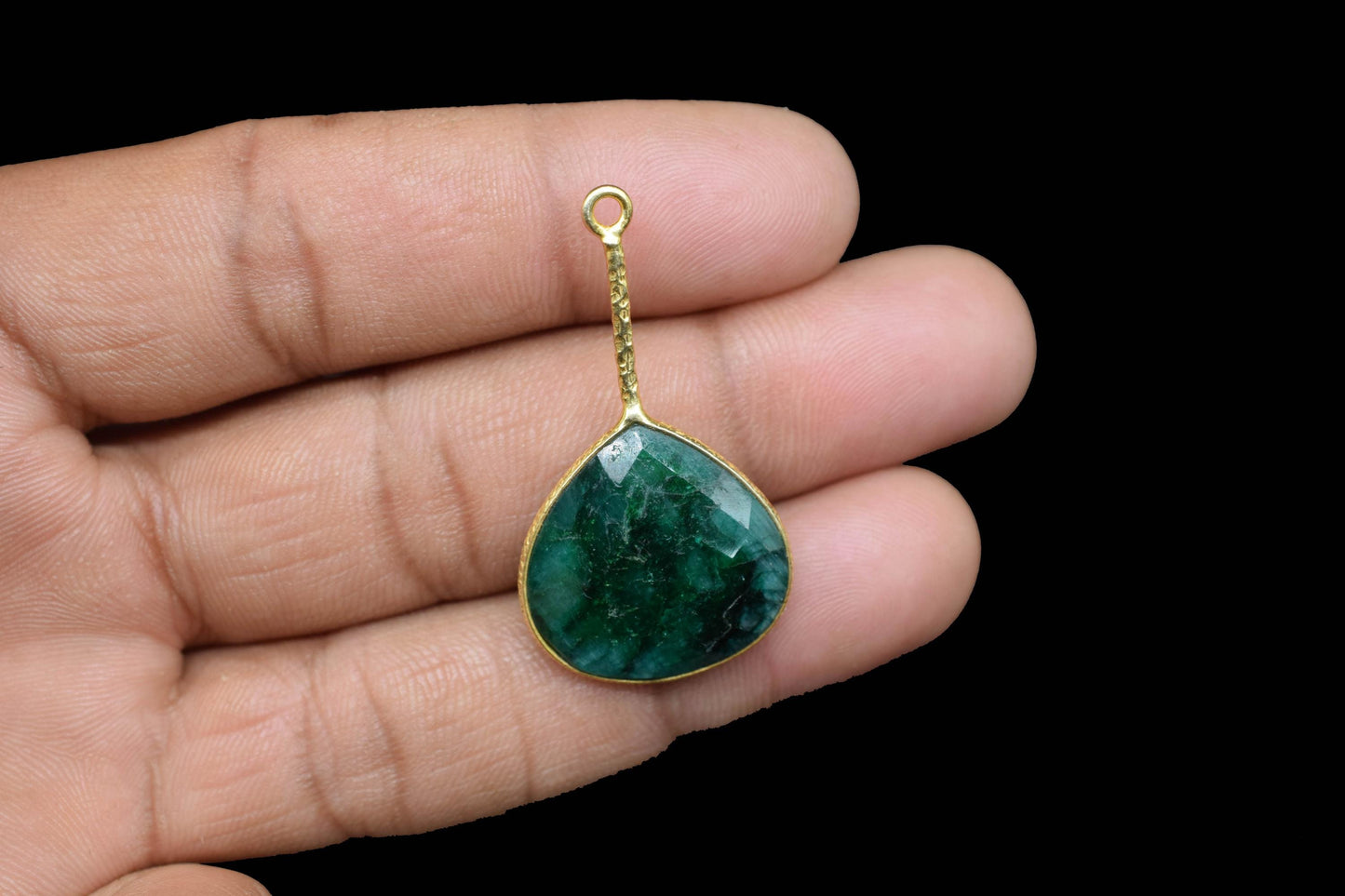 Emerald Pendant/Gemstone Component/Single Bail Charm/Necklace Pendant/Heart Shape Charm/Wholesale Supply/Gold Plated Jewellery/B'day Gift