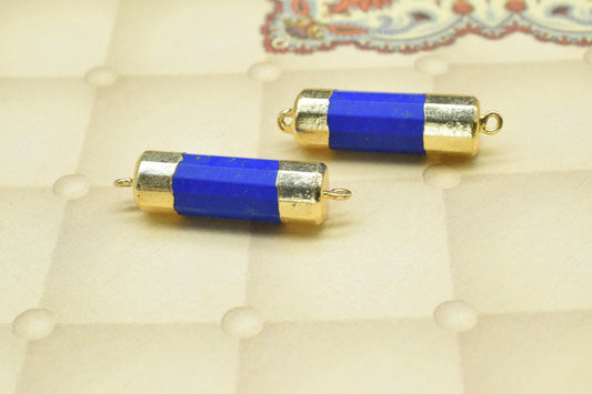 Lapis Lazuli Point Pendants,Double Bail Pointed Connectors,Gemstone Jewelry Making Supply,7x25mm Faceted Jewelry,Handmade Pencil Charms,Gift