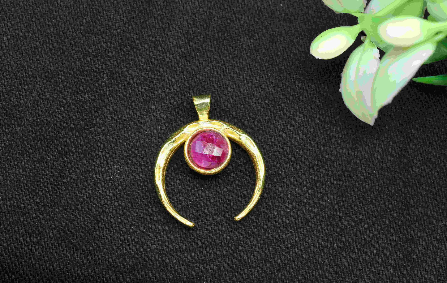 Ruby , Single Bail Charm , Ruby Connector Pendant , Gold Plated Connectors , Single Bail Gemstone Connector Charm