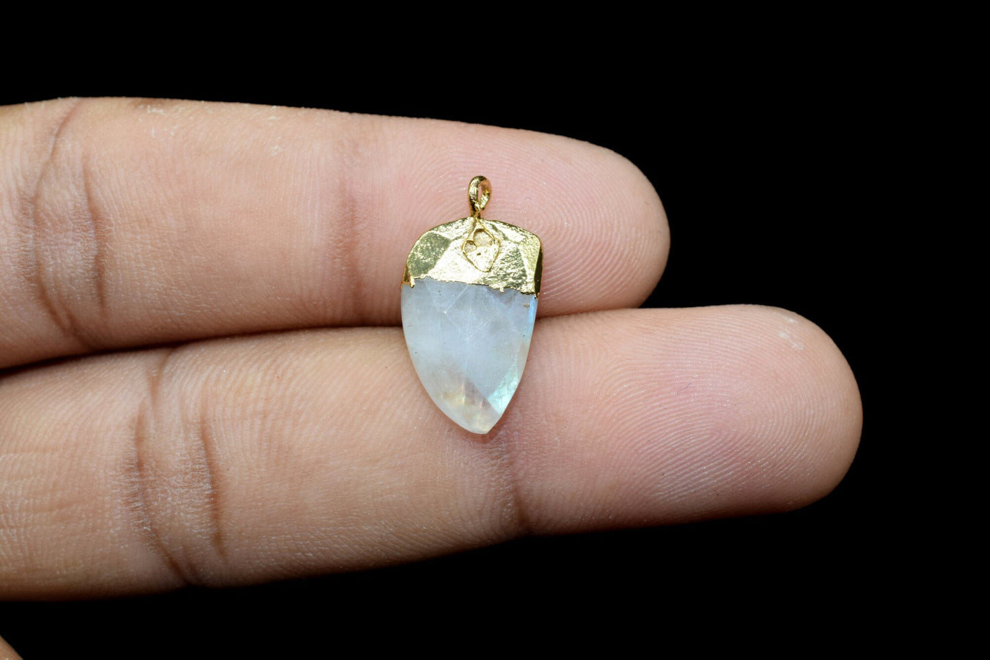 Moonstone 10x15mm Horn shape Single bail Connector,Bezel links Connector,jewelry making Connector,Single Loop Connector,White rainbow charms
