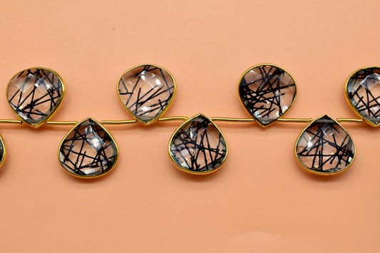 Black Rutile 14mm Heart shape 11 Pieces strand,Black Rutile Gemstone Bezel Charm Links Connector Pendant,Single Bail Connectors jewelry