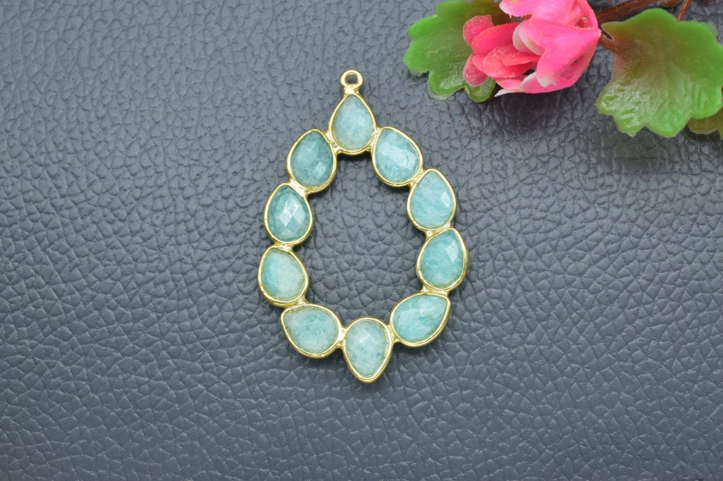 Amazonite Earring, Amazonite Pendant,Amazonite Bezelt Bezel,Pendant Connector,Six Attached Bezel,Necklace Pendant