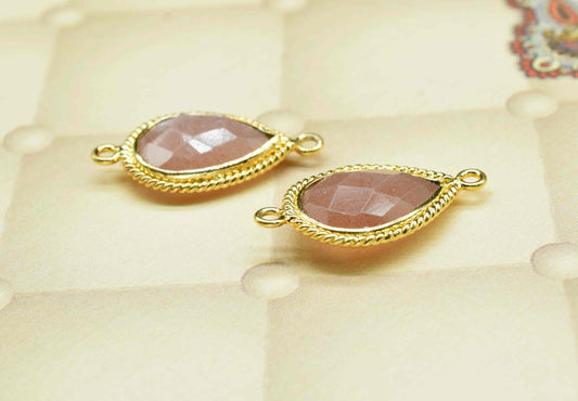 Peach Moonstone Pear Shape Single Bail Charms,9x13mm Bezels Link Connectors,Single Loop Connectors,Moonstone Charms,Jewelry Making Connector