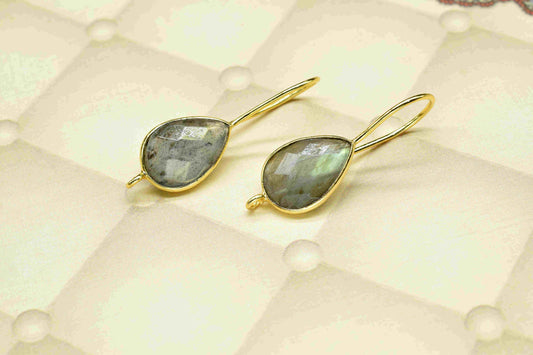 Labradorite 9x13mm Teardrop Connector,Stud Earring Connector,Labradorite Jewelry,Single Loop Connector,June birthstone,Jewelry Finding, Gift